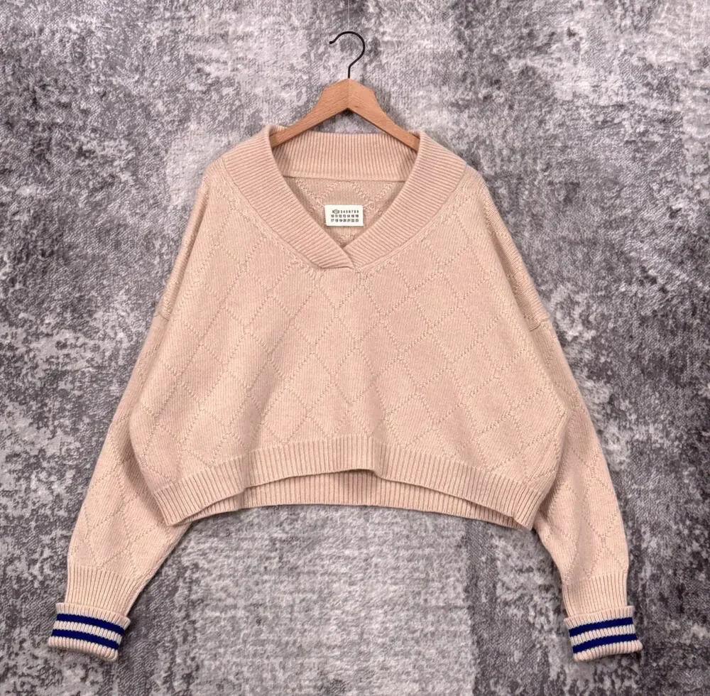 Maison Margiela Sweater 38 US 6 Womens Wool Knit Cropped Oversized Varsity